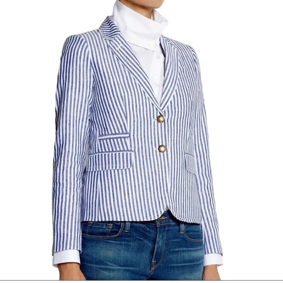 JCrew Striped Linen Cotton Schoolboy Blazer with Gold Buttons size 8